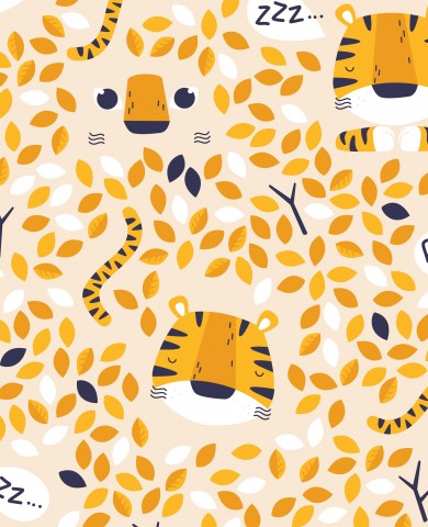 Toile de coton tigres et feuilles