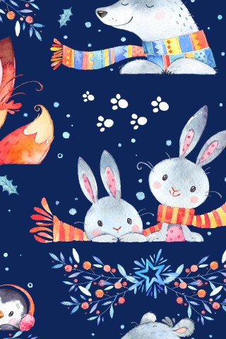French Terry watercolor animals on a blue background