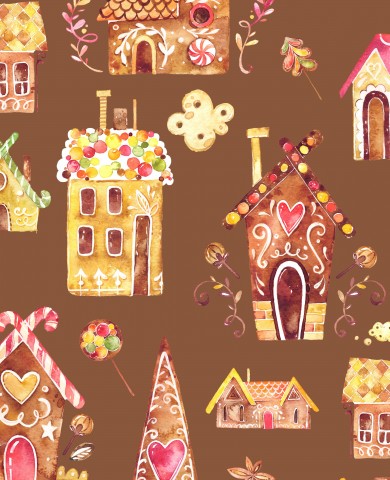 Motif vectoriel sans couture en toile de coton avec maisons en pain d'épice de Noël