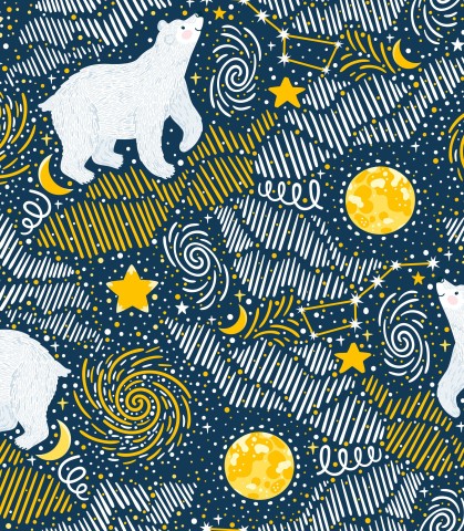 Toile de coton ours et étoiles