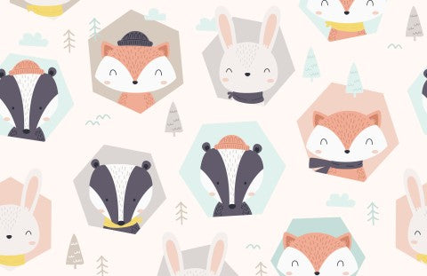 Toile de coton renards, lapins et blaireaux