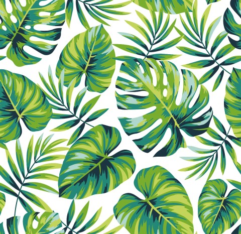 Toile de coton feuilles tropicales sur fond blanc