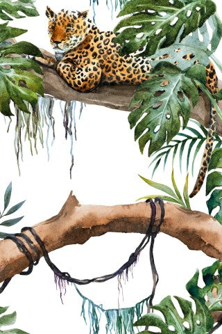 Toile de coton aquarelle d'un léopard dans la jungle