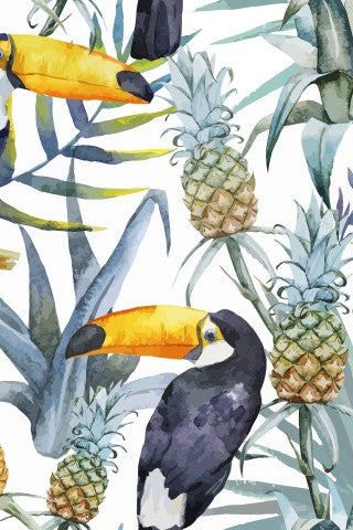 Muslin a watercolor pattern with toucans and pineapples