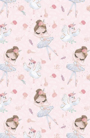 Toile de coton, tissu ballerine rose avec une petite fille en tutu