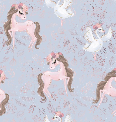 Toile de coton chevaux et cygnes