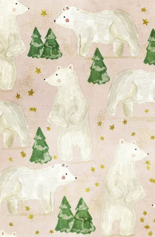 Toile de coton ours polaires et arbres sur fond rose
