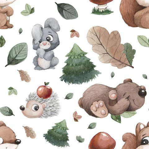 Toile de coton avec de jolis animaux de la forêt