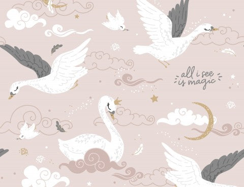 Toile de coton cygnes et nuages