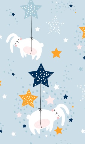 Toile de coton avec de jolis lapins et étoiles