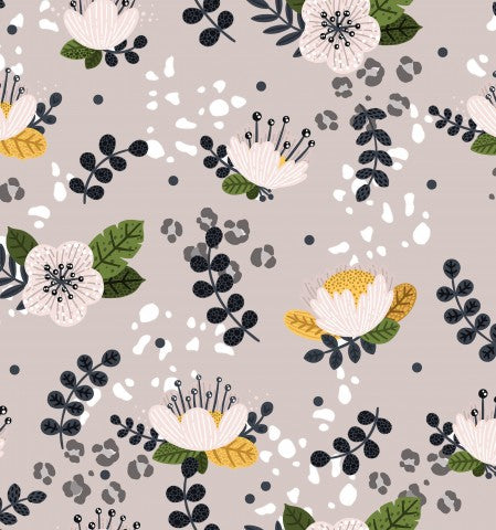 Toile de coton fleurs et feuilles