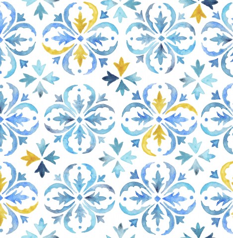 Muslin a watercolor pattern with blue, yellow and white flowers