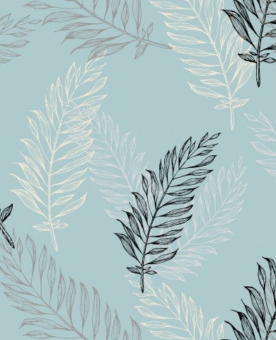 Toile de coton à motif de feuilles de fougère sur fond bleu