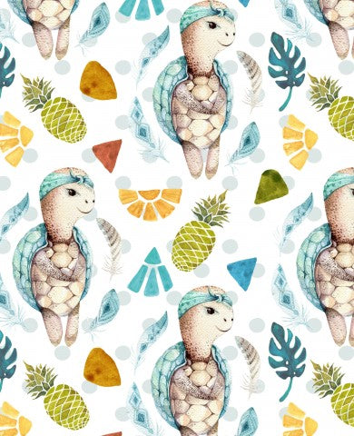 Toile de coton tortues et ananas