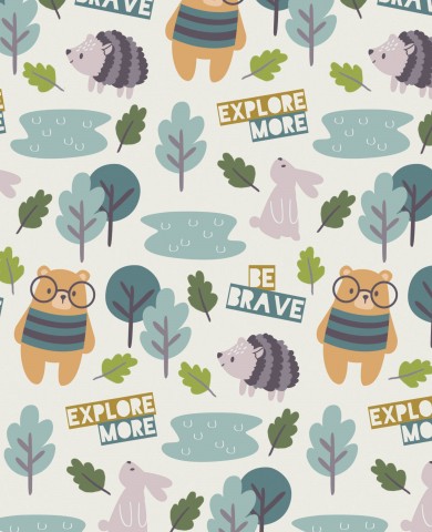  Motivo in tela di cotone con animali e alberi