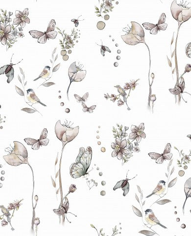 Toile coton fleurs et papillons