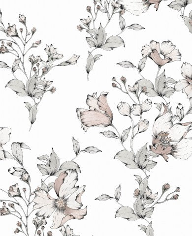 Toile de coton à motif floral en noir et blanc