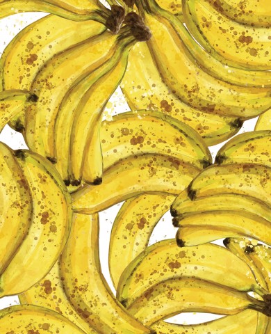 Toile de coton avec un bouquet de bananes jaunes sur fond blanc