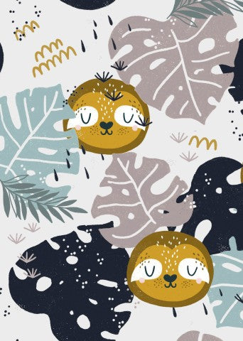 Waterproof fabric cute sloths and leaves