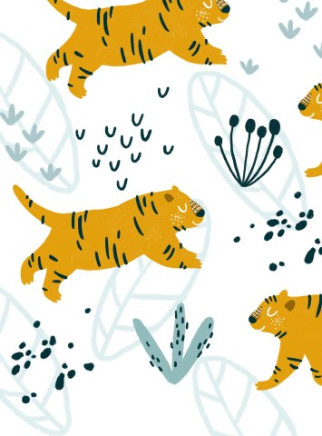 Toile de coton tigres et plantes