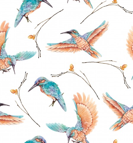 French Terry oiseaux et branches colorés
