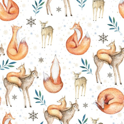 Tissu imperméable à motif aquarelle avec renards et cerfs