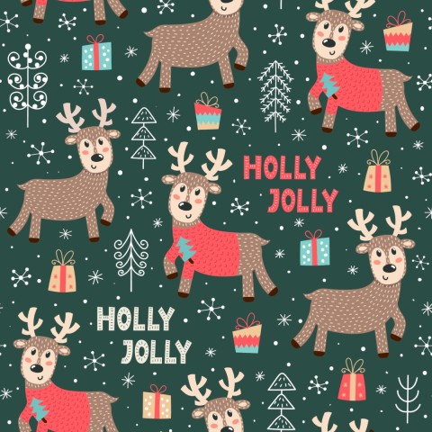 Canvas cotton Christmas pattern with reindeer and Christmas gifts