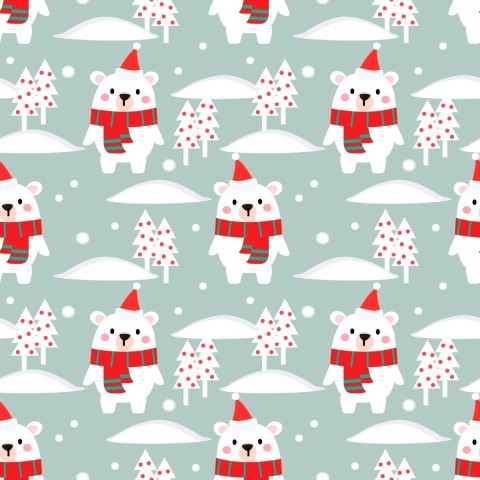 French Terry cute polar bears on blue background
