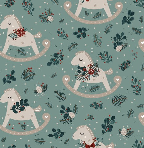 Toile de coton chevaux et décorations de Noël