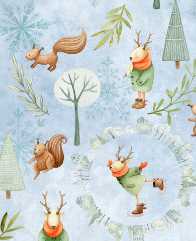 Toile de coton cerfs, écureuils et autres animaux