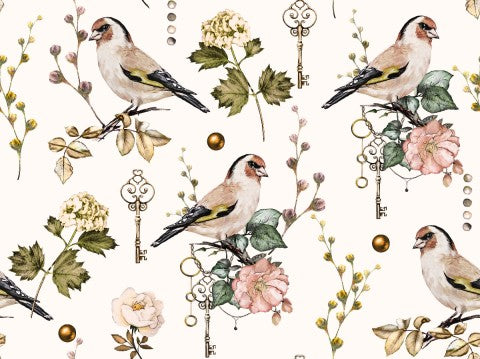 Oiseaux et fleurs en satin de coton