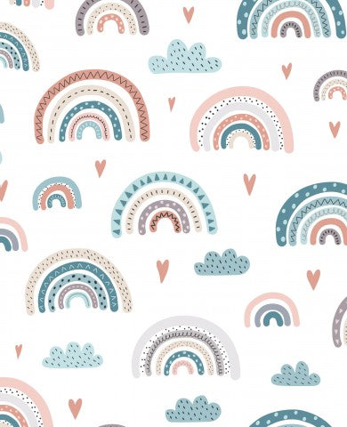 Toile de coton arcs-en-ciel et cœurs