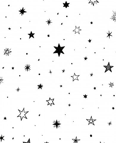 Toile de coton étoiles noires et blanches sur fond blanc