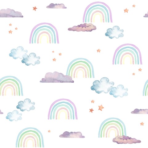 Toile de coton arcs-en-ciel, nuages ​​et étoiles