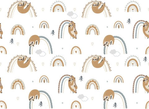 Toile coton animaux et arcs-en-ciel
