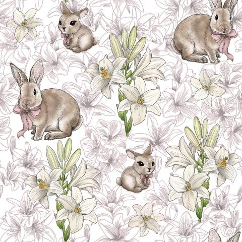 Toile de coton lapins et lys