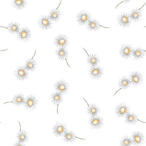 Toile de coton à motif de marguerites sur fond blanc