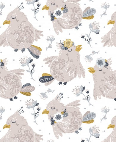 Toile de coton oiseaux et fleurs