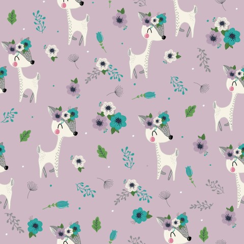 Toile de coton avec cerf et fleurs dessus