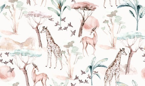 Toile de coton girafes et arbres
