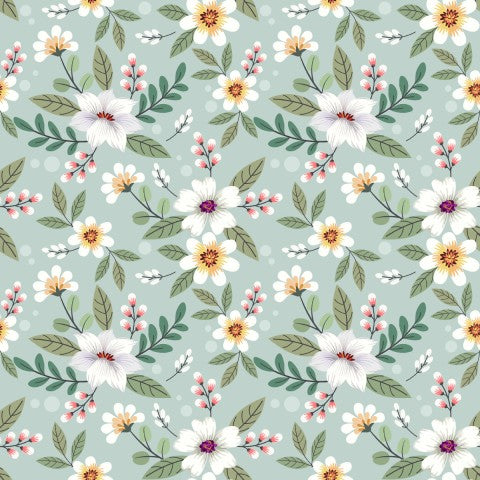 Toile de coton à motif floral avec fleurs et feuilles