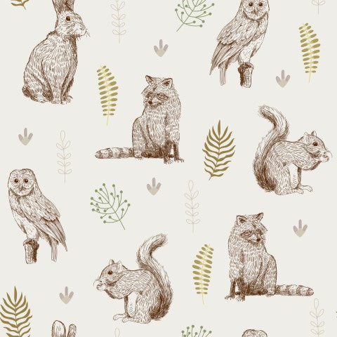 Toile de coton animaux et plantes de la forêt