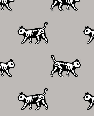 Toile de coton à motif de chat noir et blanc sur fond gris