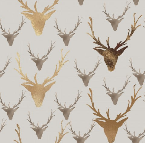 Toile de coton têtes de cerf sur fond gris