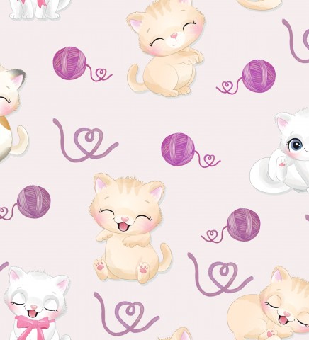 Toile de coton avec de jolis chatons sur fond rose