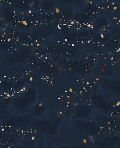 Toile de coton fond bleu foncé avec des touches dorées