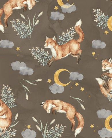 Toile de coton renards et la lune