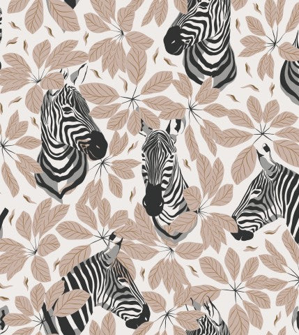 Toile de coton zèbres et feuilles