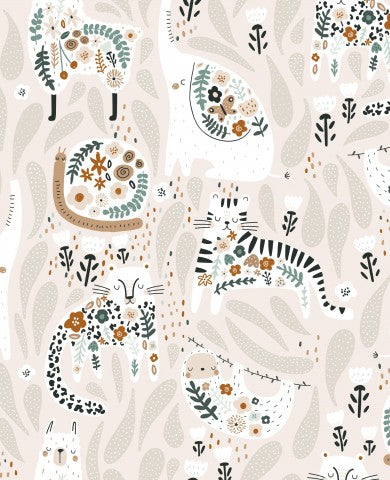 Toile coton animaux et fleurs