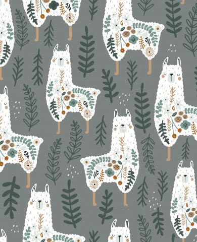 Toile de coton Lamas et plantes